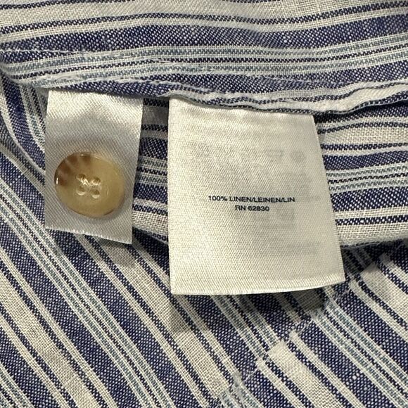 Lands End Blue Striped Short Sleeve Top 100% Linen Blouse Women’s XS Nautical - Picture 6 of 11